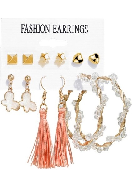 Set 35 6 Çift Inci Damla Küpe Seti Büyük Daire Piercing Kalp Kelebek Hoop Küpe Kadınlar Kız Için Sevimli Kulak Çıtçıt Toka Takı (Yurt Dışından)