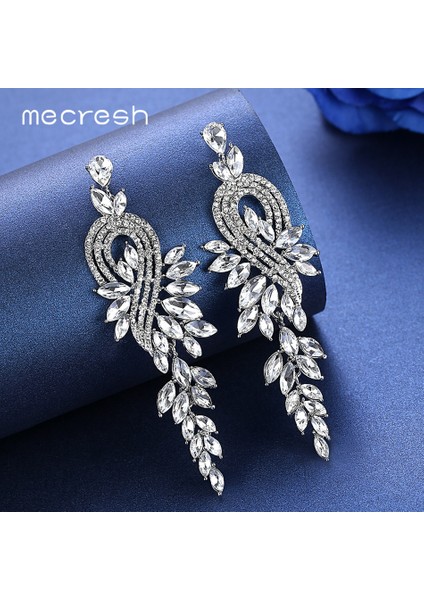 MEH1045 Mecresh Lüks Yapraklar Uzun Damla Küpe Kadınlar Için Gümüş Renk Kristal Asılı Dangle Küpe Düğün Kore Takı MEH946 (Yurt Dışından)