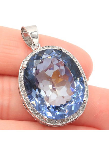 Menekşe Kolye 40X21MM Büyük Oval Takı Seti 17.5g Renk Değiştiren Sultanit Alexandrite Topaz Gümüş Küpe Kolye Göz Alıcı (Yurt Dışından)