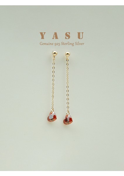 Z E0220 Gül Altın Yasu 925 Ayar Gümüş 14 K Altın Kaplama Uzun Zincir Garnet Yakut Kalp Damla Küpe Kadınlar Için Zarif Güzel Takı Aksesuarları (Yurt Dışından)