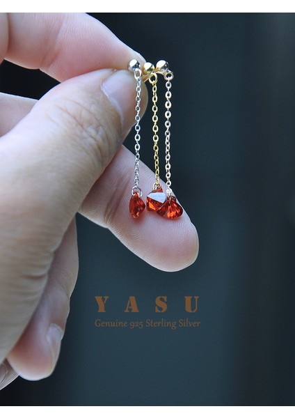 Z E0220 Gül Altın Yasu 925 Ayar Gümüş 14 K Altın Kaplama Uzun Zincir Garnet Yakut Kalp Damla Küpe Kadınlar Için Zarif Güzel Takı Aksesuarları (Yurt Dışından) indirimleri