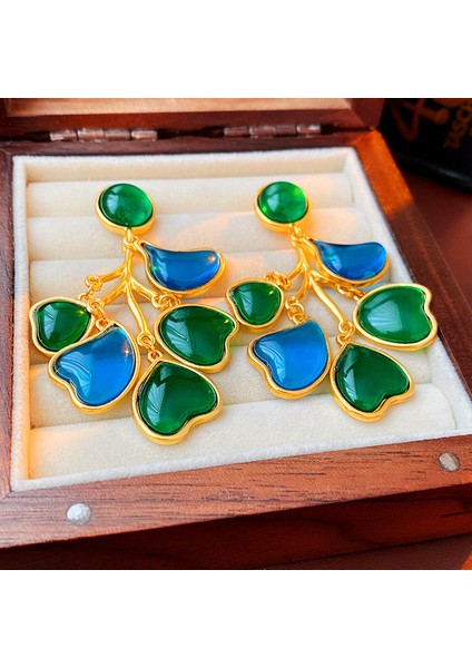 R Damızlık Vintage Renkli Reçine Cam Büyük Damla Küpe Lale Yin Kiraz Su Damlası Aşk Büyük Dangle Küpe Metal Kadınlar Takı Için (Yurt Dışından)