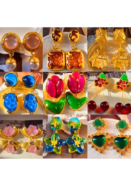 R Damızlık Vintage Renkli Reçine Cam Büyük Damla Küpe Lale Yin Kiraz Su Damlası Aşk Büyük Dangle Küpe Metal Kadınlar Takı Için (Yurt Dışından) fiyatları