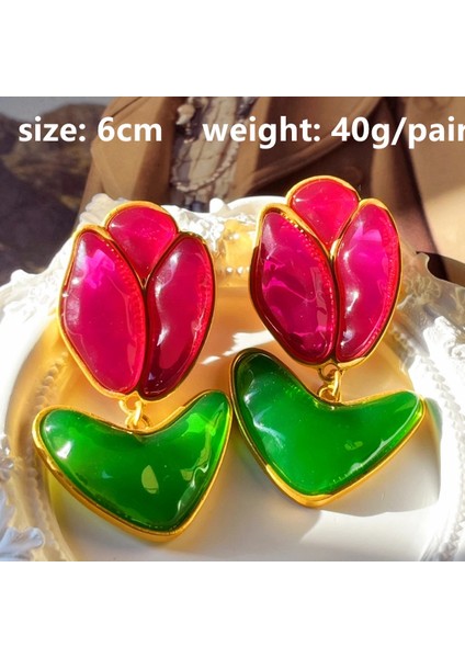 R Damızlık Vintage Renkli Reçine Cam Büyük Damla Küpe Lale Yin Kiraz Su Damlası Aşk Büyük Dangle Küpe Metal Kadınlar Takı Için (Yurt Dışından) fırsatları