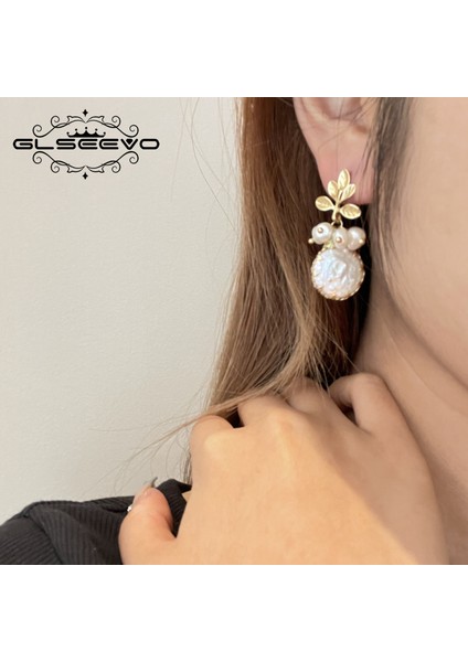 Stil 8 Glseevo Doğal Tatlı Su Büyük Barok Inci Küpeler Kadın Bitki Yaprakları Dangle Küpe Lüks El Yapımı Güzel Takı GE0308 (Yurt Dışından) modelleri