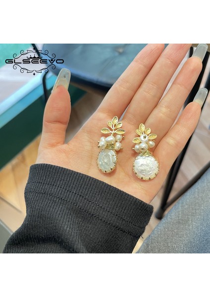 Stil 8 Glseevo Doğal Tatlı Su Büyük Barok Inci Küpeler Kadın Bitki Yaprakları Dangle Küpe Lüks El Yapımı Güzel Takı GE0308 (Yurt Dışından) fırsatları