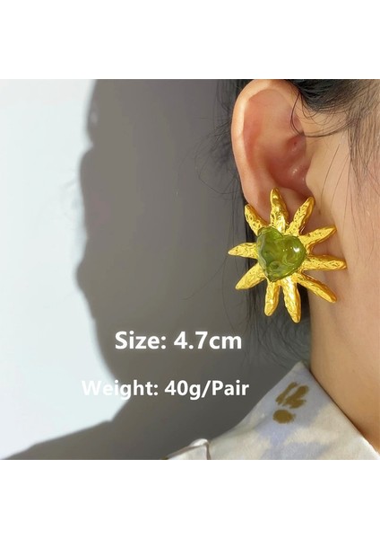 P 4.7cm Altın Rengi Metal Geometrik Çiçek Aşk Büyük Damla Küpeler Reçine Inci Dangle Küpe Vintage Kadınlar Takı Için 2022 Yeni (Yurt Dışından)