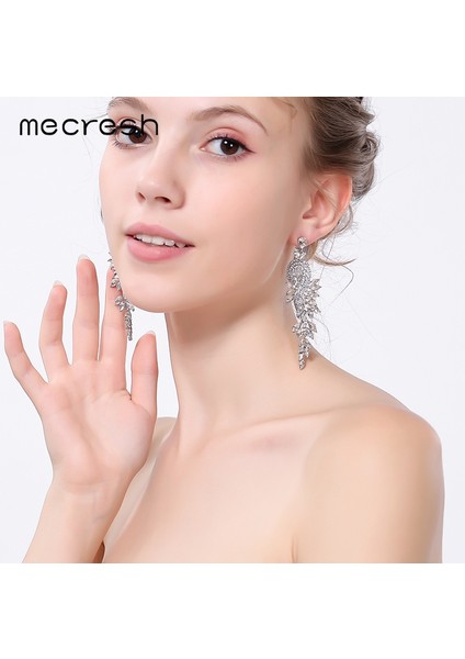 MEH1738-CLEAR Mecresh Lüks Yapraklar Uzun Damla Küpe Kadınlar Için Gümüş Renk Kristal Asılı Dangle Küpe Düğün Kore Takı MEH946 (Yurt Dışından) modelleri
