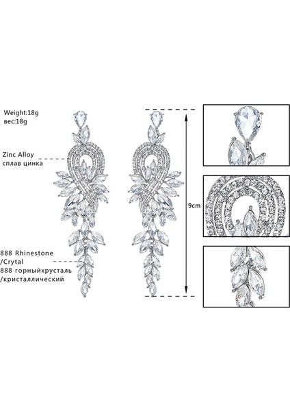 MEH1738-CLEAR Mecresh Lüks Yapraklar Uzun Damla Küpe Kadınlar Için Gümüş Renk Kristal Asılı Dangle Küpe Düğün Kore Takı MEH946 (Yurt Dışından) fırsatları