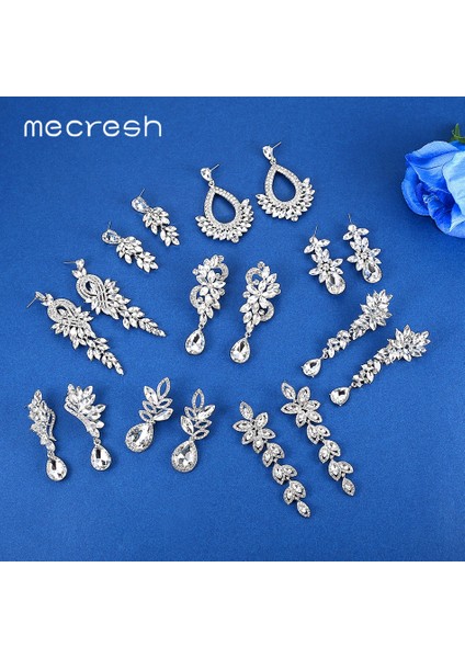 MEH1738-CLEAR Mecresh Lüks Yapraklar Uzun Damla Küpe Kadınlar Için Gümüş Renk Kristal Asılı Dangle Küpe Düğün Kore Takı MEH946 (Yurt Dışından) indirimleri