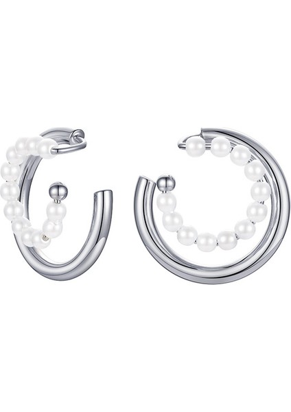 Gümüş Renk Enfashıon Sevimli Inci Kulak Manşet Klip Doğum Günü Hediyesi 2021 Küpe Moda Takı Buklet Oreille Femme Küpe Kadınlar Için E211276 (Yurt Dışından)