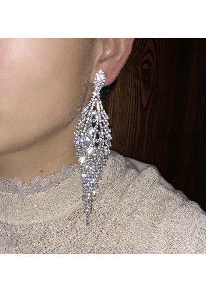 Stil 6 Uzun Püskül Küpe Üzerinde Klip Rhinestone Avize Boho Saçak Zincir Küpe Düğün Gelin Parti Takı Için (Yurt Dışından)