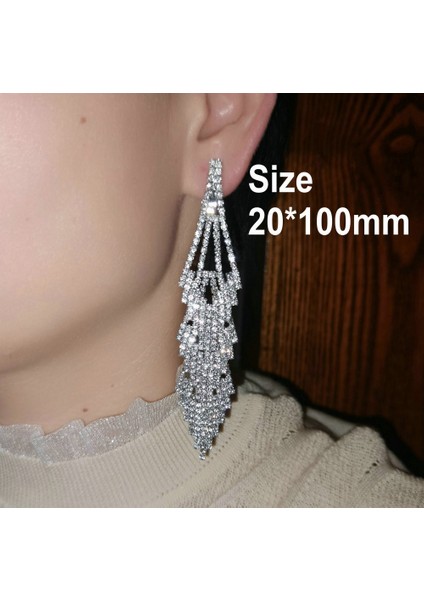 Stil 6 Uzun Püskül Küpe Üzerinde Klip Rhinestone Avize Boho Saçak Zincir Küpe Düğün Gelin Parti Takı Için (Yurt Dışından)