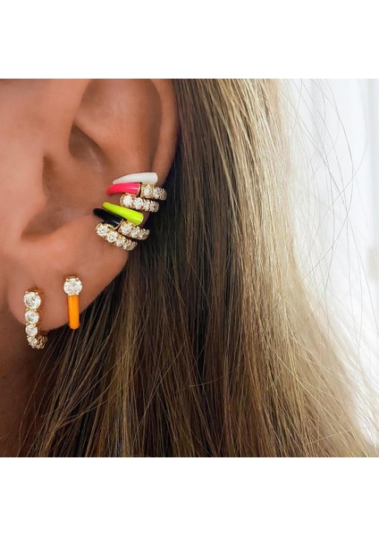 Beyaz Çember Bir Çift 2020 Yaz Sıcak Satış Hiçbir Piercing Neon Emaye Kulak Manşet Küpe Üzerinde Klip Renkli Moda Kadın Takı (Yurt Dışından)