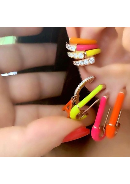 Beyaz Çember Bir Çift 2020 Yaz Sıcak Satış Hiçbir Piercing Neon Emaye Kulak Manşet Küpe Üzerinde Klip Renkli Moda Kadın Takı (Yurt Dışından)