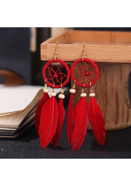 Red-6 Kadın Küpe 2022 Trend Piercing Asılı Küpe Vintage Tüy Kadın Aksesuarları Moda Retro Kadın Küpe Takı (Yurt Dışından)