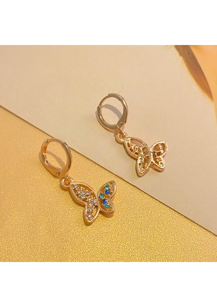 Altın Moda Köpüklü Kelebek Küpe Kadınlar Için Narin Kelebek Hollow Zirkonya Küpe Romantik Düğün Parti Takı Hediye (Yurt Dışından) fırsatları