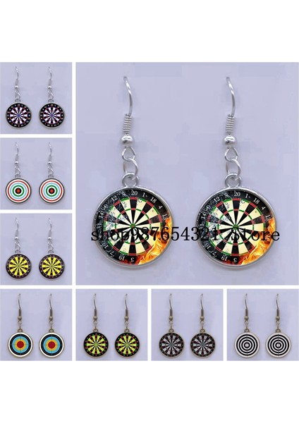 SILVER15 Moda Yeni Dart Hedef Küpe Dijital Hedef Küpe Cabochon Cam Charm Küpe Kadın Delici Küpe Takı (Yurt Dışından)