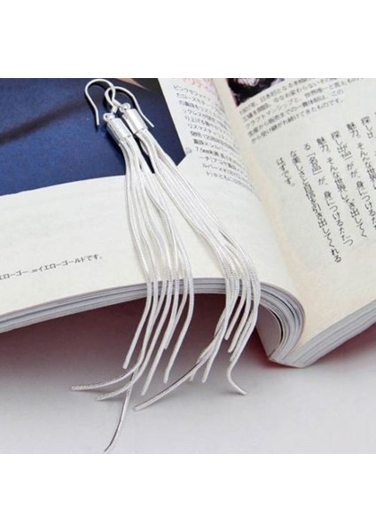 02 Zarif Takı Moda Kadın Asil Püsküller Gümüş Kaplama Uzun Beyaz Kanca Dangle Zincir Küpe Kadın Gümüş Kaplama 13.5 cm (Yurt Dışından) modelleri