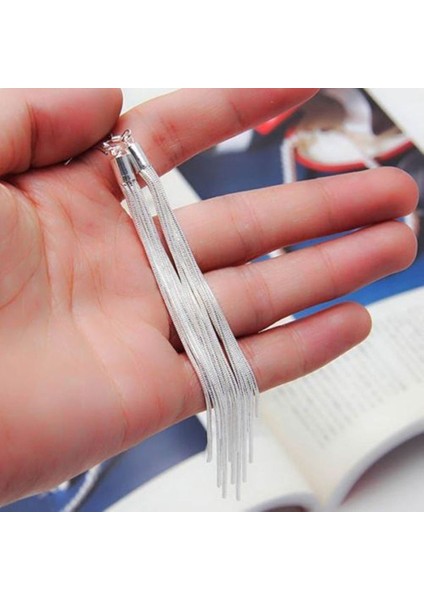 02 Zarif Takı Moda Kadın Asil Püsküller Gümüş Kaplama Uzun Beyaz Kanca Dangle Zincir Küpe Kadın Gümüş Kaplama 13.5 cm (Yurt Dışından) fırsatları