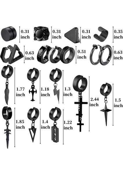 1 Çift Stil x 1-15 Çift Siyah Paslanmaz Çelik Cz Mıknatıs Saplama Küpe Erkekler Kadınlar Için Sahte Hoop Dangle Olmayan Delici Çapraz Klipsli Küpe Seti (Yurt Dışından) modelleri