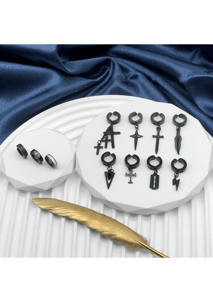 1 Çift Stil x 1-15 Çift Siyah Paslanmaz Çelik Cz Mıknatıs Saplama Küpe Erkekler Kadınlar Için Sahte Hoop Dangle Olmayan Delici Çapraz Klipsli Küpe Seti (Yurt Dışından) fırsatları