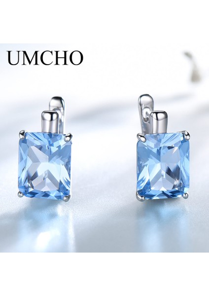 Topaz Umcho Lüks 8.0ct Gök Mavisi Topaz Taş Takı Katı 925 Ayar Gümüş Klipsli Küpe Kadınlar Için Doğum Günü Hediyesi Moda (Yurt Dışından) fiyatları