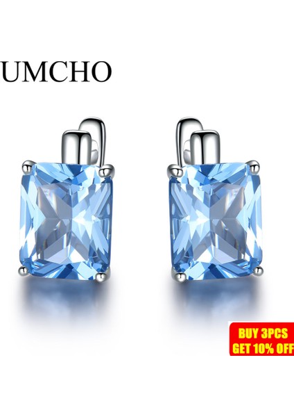 Topaz Umcho Lüks 8.0ct Gök Mavisi Topaz Taş Takı Katı 925 Ayar Gümüş Klipsli Küpe Kadınlar Için Doğum Günü Hediyesi Moda (Yurt Dışından) modelleri
