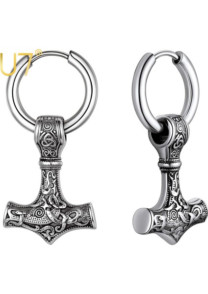 Siyah Gun Kaplama U7 Unisex Viking Küpe Paslanmaz Çelik Iskandinav Mitolojisinde Thor Çekiç Muska Kulak Damlası Hoop Küpe Erkek Punk Takı Hediye Için (Yurt Dışından) fiyatları