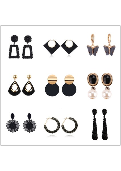 ES4024 Kaya Siyah Renk Metal Çiçek Damla Küpe Kadınlar Için Geometri Yuvarlak Kalp Yaprak Kelebek Kristal Brincos Parti Takı Hediye (Yurt Dışından) fiyatları