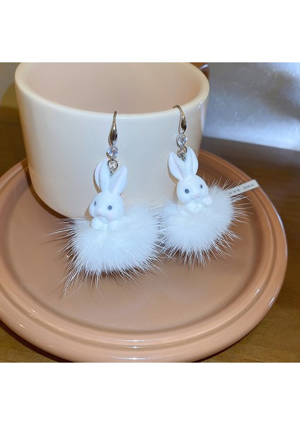 Tavşan Küpe 2 Sonbahar Kış Paskalya Küpe Kadınlar Için Kürklü Tavşan Tavşan Havuç Kore Güzel Moda Kürk Beyaz Tavşan Hediye Takı Aksesuarları (Yurt Dışından)
