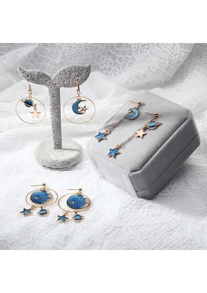 05 Uzun Küpe Kadın Püskül Asimetrik Küpe Mavi Yıldızlı Gezegen Eardrop Düzensiz Geometrik Yüzük Abartılı Küpe (Yurt Dışından)