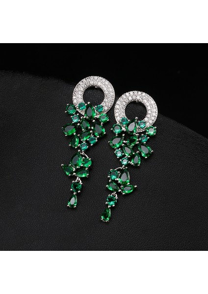 Yeşil Uilz Vintage Çiçek Şekli Aaa + Kübik Zirkon Lüks Mikro Kaplamalı Kristal Yuvarlak Düğün Dangle Küpe Gelin Kadınlar Için (Yurt Dışından) fiyatları