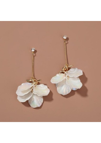 A03 Kadın Düğün Küpe Reçine Çiçek Inci Kristal Uzun Püskül Dangle Küpe Kadın Moda Basit Bohemia Damla Küpe (Yurt Dışından)