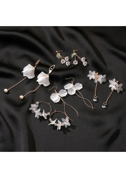 A03 Kadın Düğün Küpe Reçine Çiçek Inci Kristal Uzun Püskül Dangle Küpe Kadın Moda Basit Bohemia Damla Küpe (Yurt Dışından)