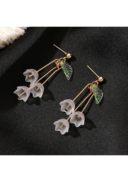 A03 Kadın Düğün Küpe Reçine Çiçek Inci Kristal Uzun Püskül Dangle Küpe Kadın Moda Basit Bohemia Damla Küpe (Yurt Dışından)