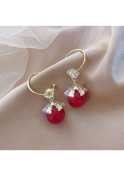 Kırmızı Inci Küpeler Inci Ilmek Dangle Küpe Kadınlar Için Fransız Vintage Kırmızı Gül Çiçek Ilmek Inci Sonbahar Kış Festivali Takı Aksesuarları (Yurt Dışından)