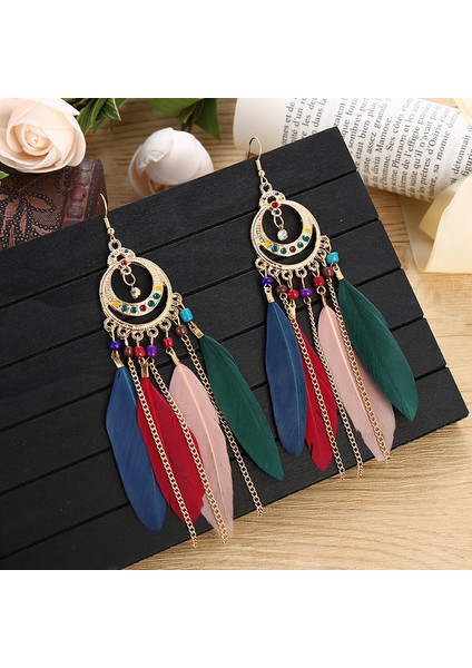 Karışık Uzun Tüy Küpe Kadınlar Için 2022 Trendy Boho Tasarım Modern Stil Oyma Yaprak Vintage Bohem Püskül Küpe (Yurt Dışından)