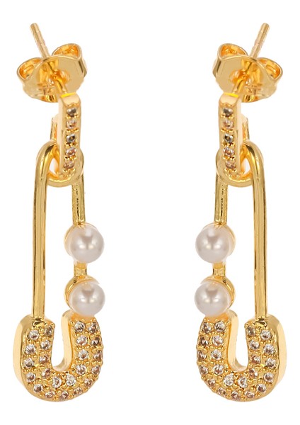 E153 Moda Altın Renk Kilit Şekli Zincir Küpe Kadın Erkek Bildirimi Aaa + Cz Emniyet Pimi Düğme Küpe Parti Takı (Yurt Dışından)