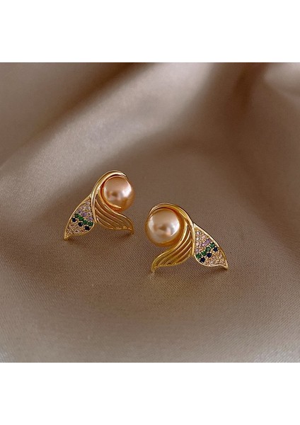 15 Vintage Retro Zarif Zirkon Fishtale Inci Kulak Çıtçıt Kadınlar Için Yuvarlak Inci Damla Küpe Moda Takı Bayanlar Fransız Küpe (Yurt Dışından)