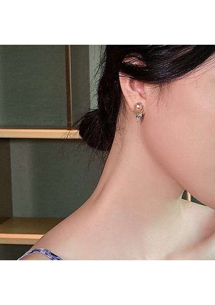 15 Vintage Retro Zarif Zirkon Fishtale Inci Kulak Çıtçıt Kadınlar Için Yuvarlak Inci Damla Küpe Moda Takı Bayanlar Fransız Küpe (Yurt Dışından) modelleri