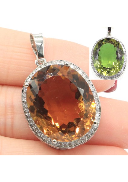 Zultanite Küpe 40X21MM Büyük Oval Takı Seti 17.5g Renk Değiştiren Sultanite Alexandrite Topaz Gümüş Küpe Kolye Göz Alıcı (Yurt Dışından) indirimleri
