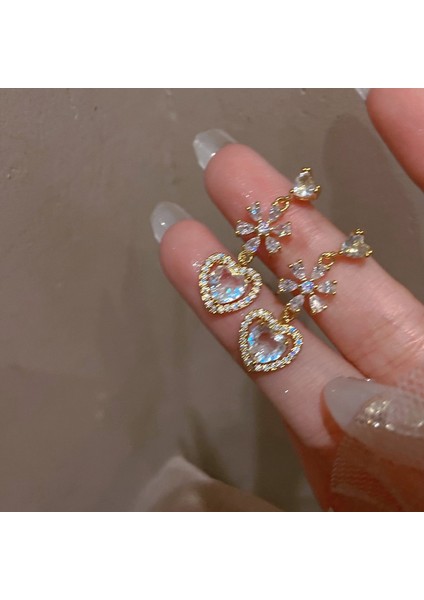ED350 2022 Yeni Kakma Zirkon Çiçekler Aşk Püskül Altın Küpe Kadınlar Için Kişilik Moda Küpe Düğün Takı Doğum Günü Hediyeleri (Yurt Dışından)