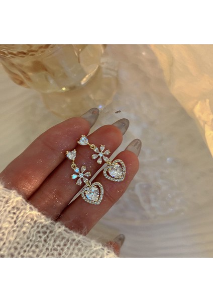 ED350 2022 Yeni Kakma Zirkon Çiçekler Aşk Püskül Altın Küpe Kadınlar Için Kişilik Moda Küpe Düğün Takı Doğum Günü Hediyeleri (Yurt Dışından)