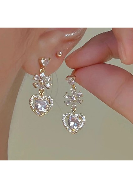 ED349 2022 Yeni Kakma Zirkon Çiçekler Aşk Püskül Altın Küpe Kadınlar Için Kişilik Moda Küpe Düğün Takısı Doğum Günü Hediyeleri (Yurt Dışından)