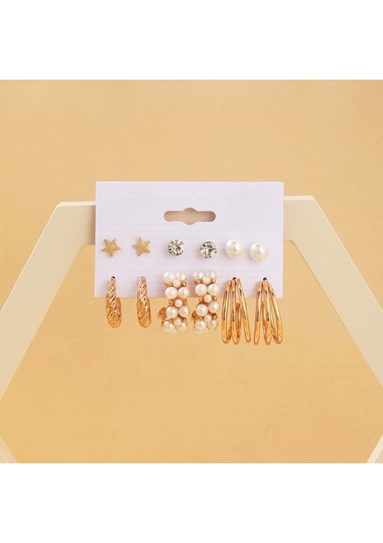 Set 5 6 Çift Daire Hoop Küpe Seti Piercing Kalp Kelebek Inci Damla Küpe Kadınlar Için Geometrik Sevimli Kulak Çıtçıt Takı Hediyeler (Yurt Dışından)