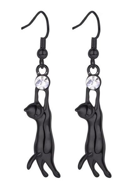 Siyah Gun Kaplama U7 Kedi Dangle Küpe Kadınlar Kızlar Için Rhinestone Takı Kedi Kişi Için En Iyi Hediye Sevimli Hayvan Hayvan Kanca Küpe E374 (Yurt Dışından)