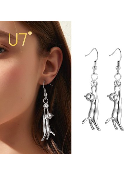 Siyah Gun Kaplama U7 Kedi Dangle Küpe Kadınlar Kızlar Için Rhinestone Takı Kedi Kişi Için En Iyi Hediye Sevimli Hayvan Hayvan Kanca Küpe E374 (Yurt Dışından) fiyatları