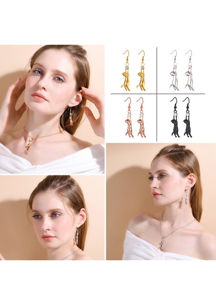 Siyah Gun Kaplama U7 Kedi Dangle Küpe Kadınlar Kızlar Için Rhinestone Takı Kedi Kişi Için En Iyi Hediye Sevimli Hayvan Hayvan Kanca Küpe E374 (Yurt Dışından) modelleri