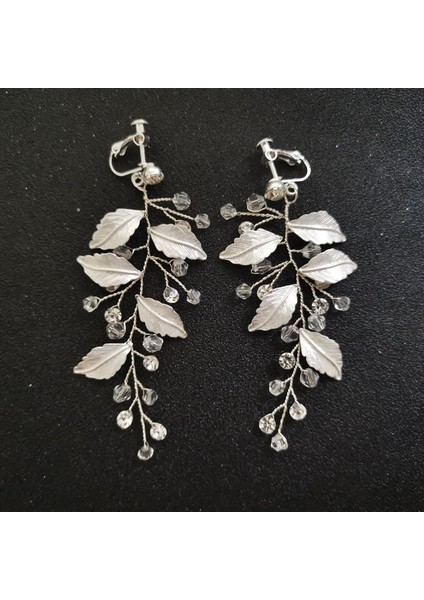 2119 Gümüş Slbrıdal El Yapımı Rhinestones Kristaller Inciler Klipsli/kulak Pin Düğün Dangle Küpe Gelin Avize Küpe Kadınlar Takı (Yurt Dışından)
